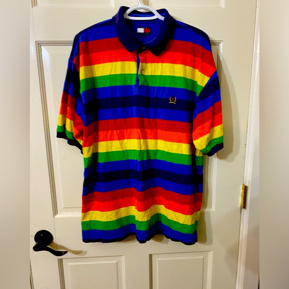 Vintage Tommy Hilifiger men’s rainbow striped polo shirt large